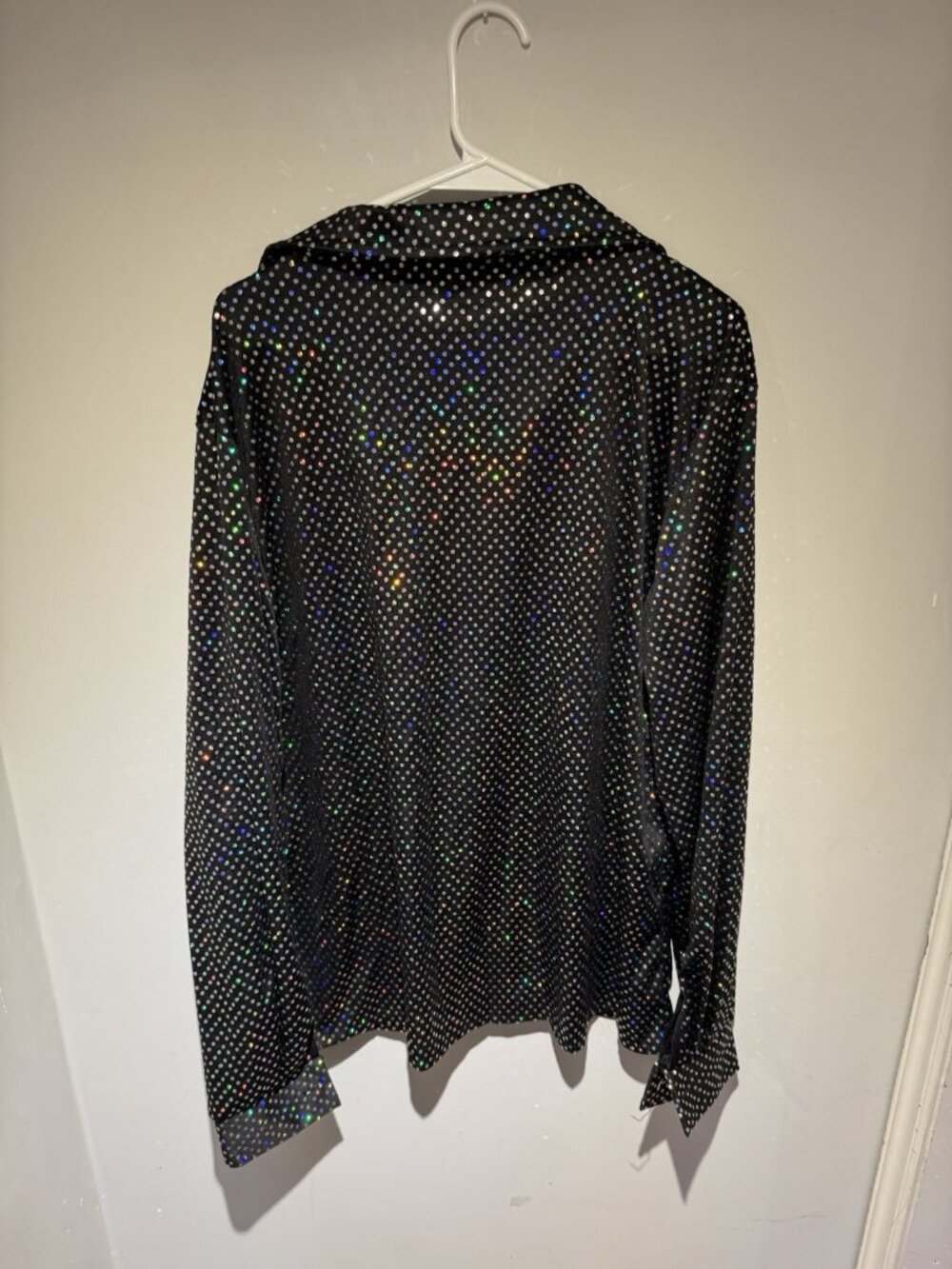 Silver & Black Disco Shirt Sequin 70s Retro Mens top Halloween Costume XL - Picture 2 of 6